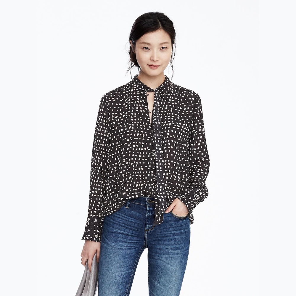 Banana Republic Velvet Dot Tie Neck Blouse